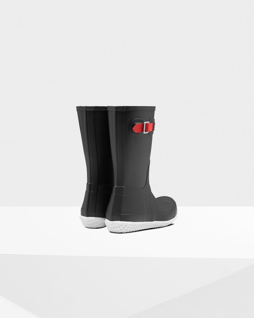 Men Hunter Original Flat Heel Calendar Sole | Short Rain Boots Black/Red | NZ-31284-VTHS